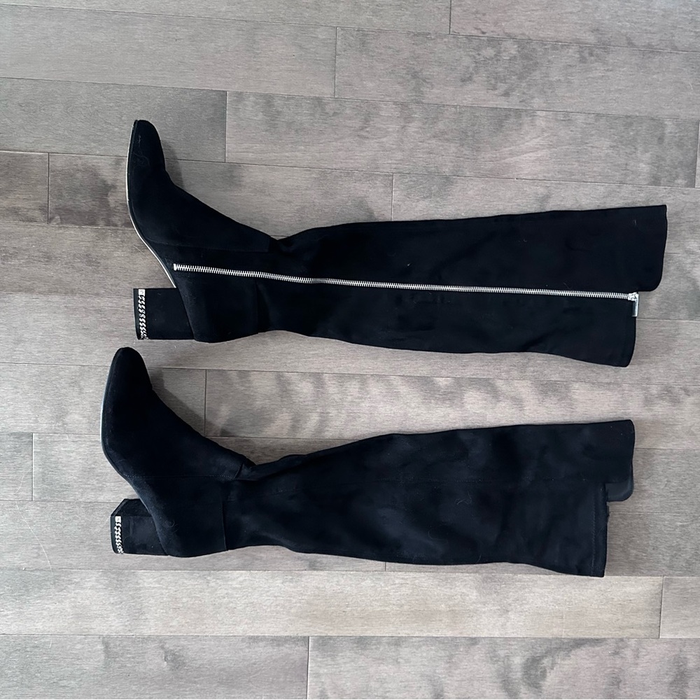 Steve Madden over the knee boots block heel almond, black synthetic suede 7,5